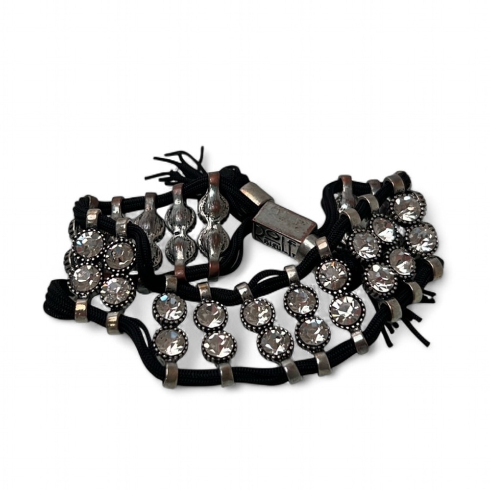 Rolf Bleu Crystal Rhinestone Stretch Bracelet Silver